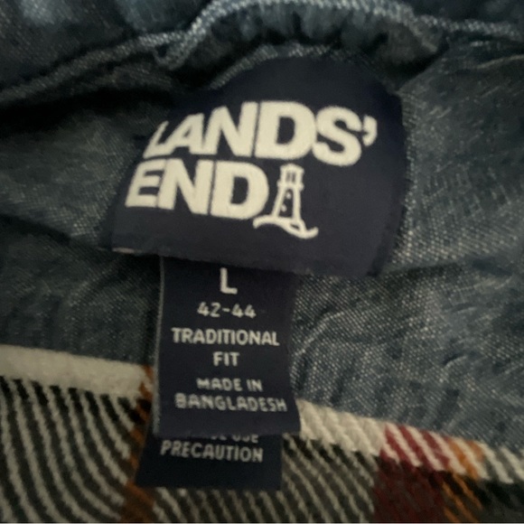 LANDS END Men's Rugged Flannel Shirt Size L  Button Up Charcoal Plaid (D1) - Picture 7 of 8